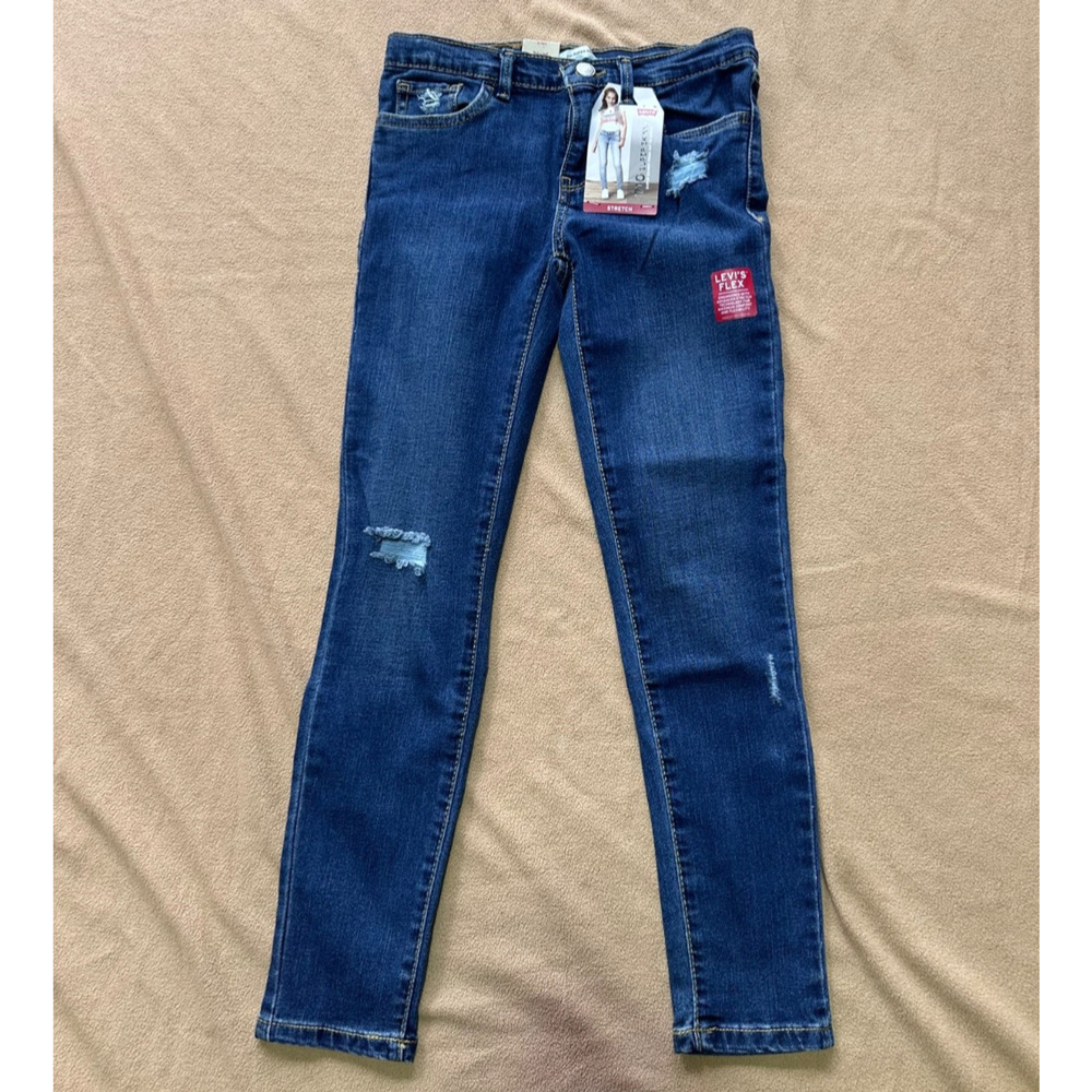 Levi's 710 Super Skinny Girls Blue Distressed Jeans Size 10 Reg Stretch NWT